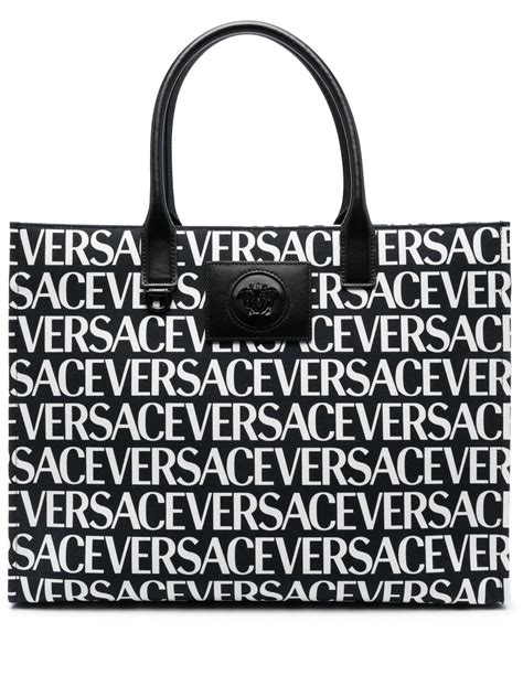 VERSACE Logo Tote Bag in Baby Pink & Bianco 